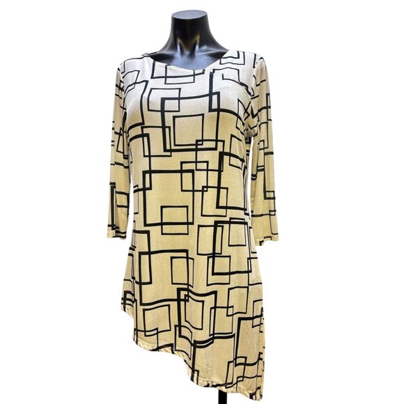 NWT Vecceli Italy Asymmetric Tunic Blouse Black & White S - Picture 1 of 6